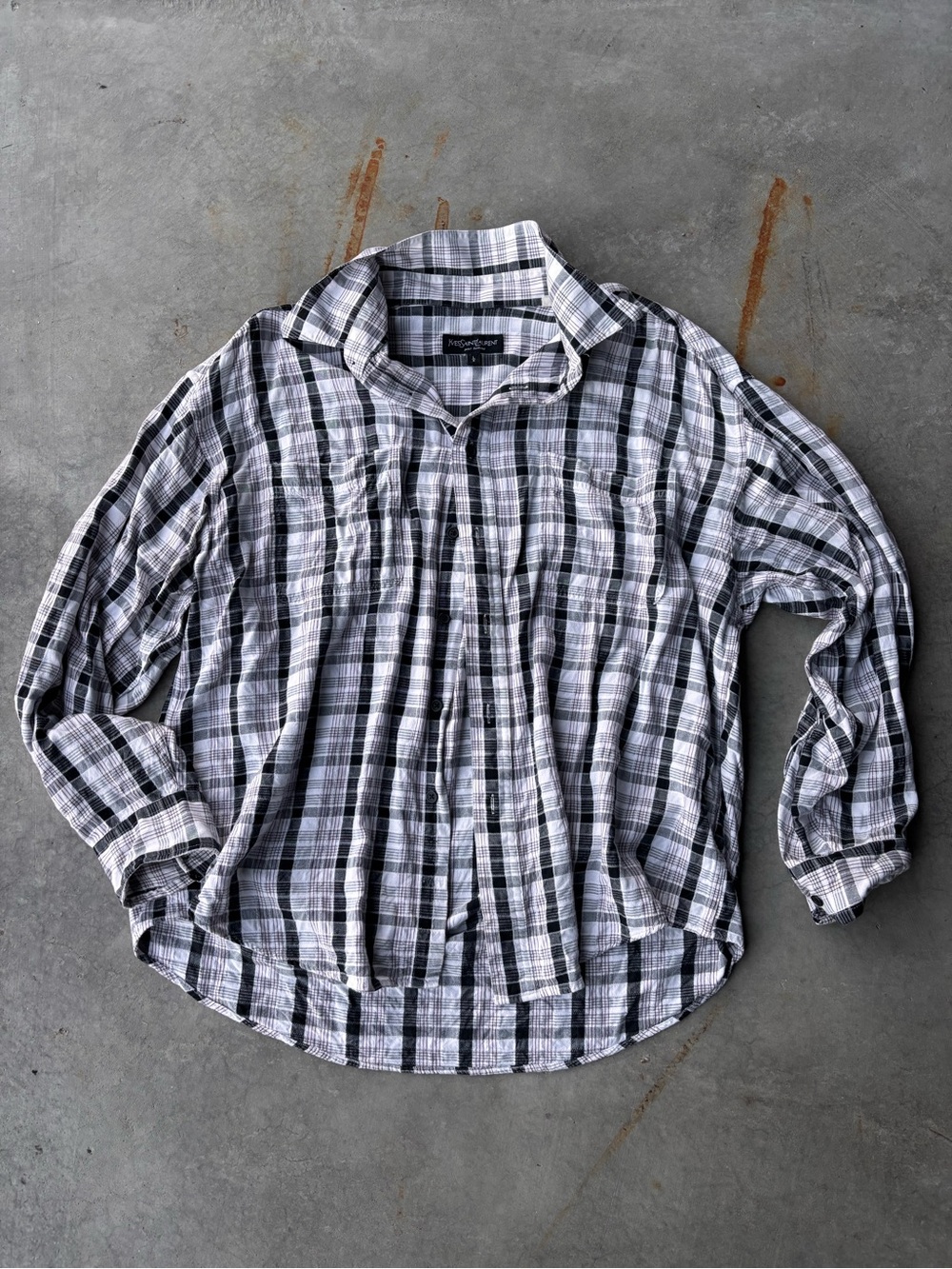 Vintage YSL Yves Saint Laurent Pour Homme Plaid Shirt 100% Rayon Mens L 90s Y2K